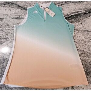 ADIDAS GOLF POLO WOMENS XL GRADIENT PRIMEGREEN 1/4 ZIP‎ UPF 50 PERFORMANCE NEW